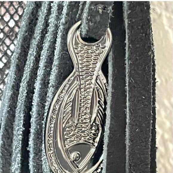 Camila Alves MUXO Black Snakeskin Print Fringe Leather Hobo Bag - Picture 3 of 16